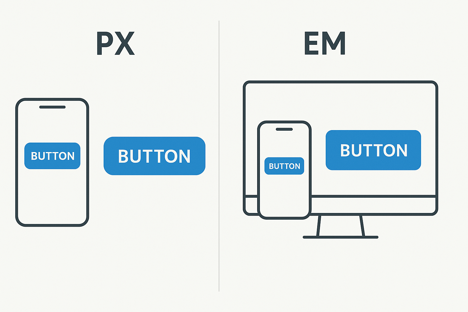 Comparison of PX vs EM scaling in responsive design